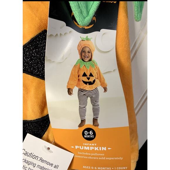 Infant Pumpkin Costume NWT Long Sleeve Hooded Pullover Jack-o’-lantern 0-6months - Picture 2 of 3